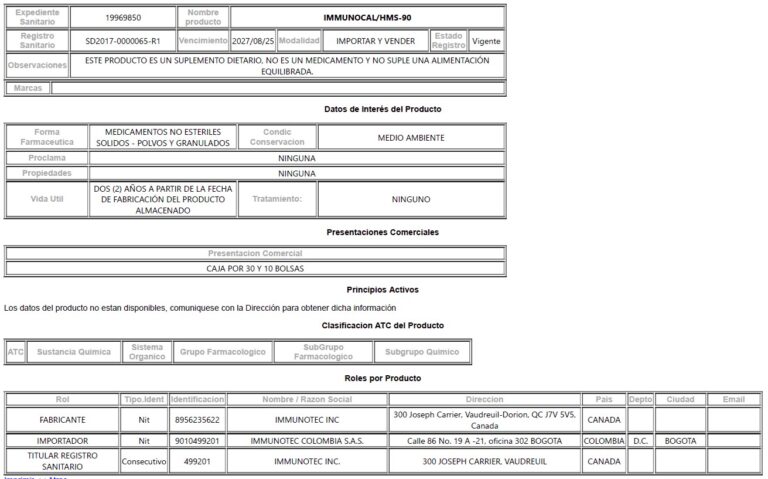 comprar immunocal original en Colombia – empaque con registro INVIMA